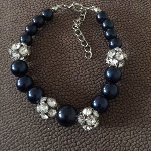Navy pearls with Rhinestones bracelet